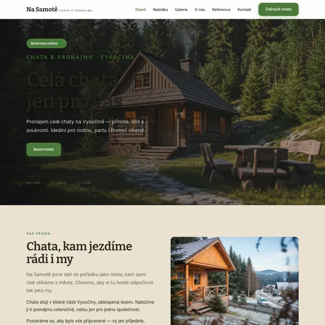 Ukázkový web — chata k pronájmu