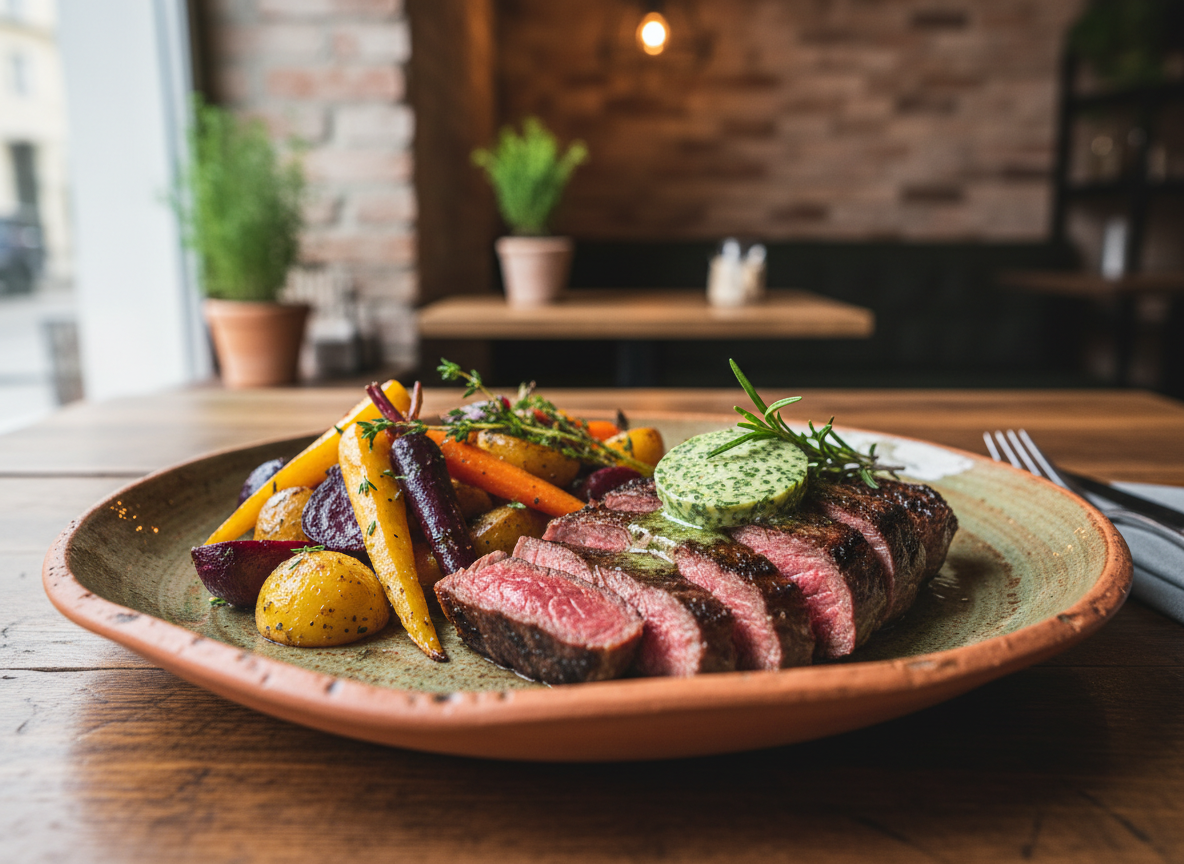 Grilovaný steak se zeleninou